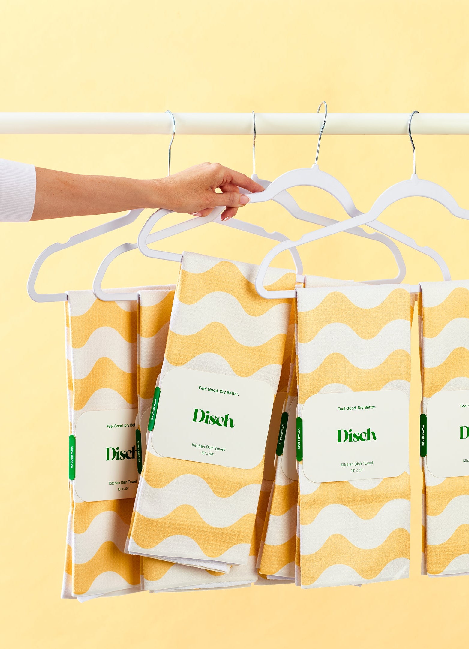 Yellow and white striped kitchen dish towel