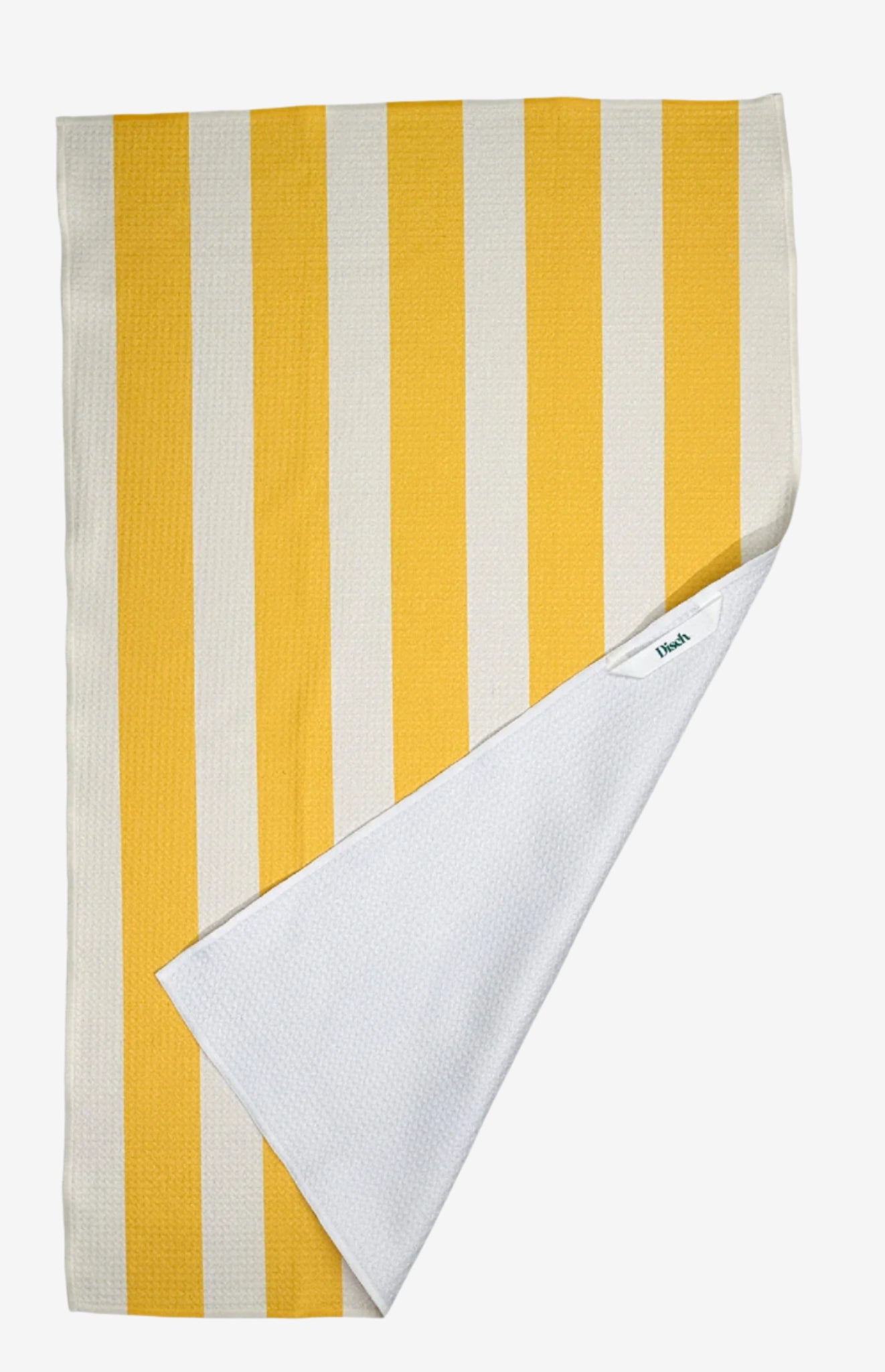 The Lounger Dish Towel in Teal – eco-friendly, quick-dry kitchen tea towel in bright yellow and white stripes
