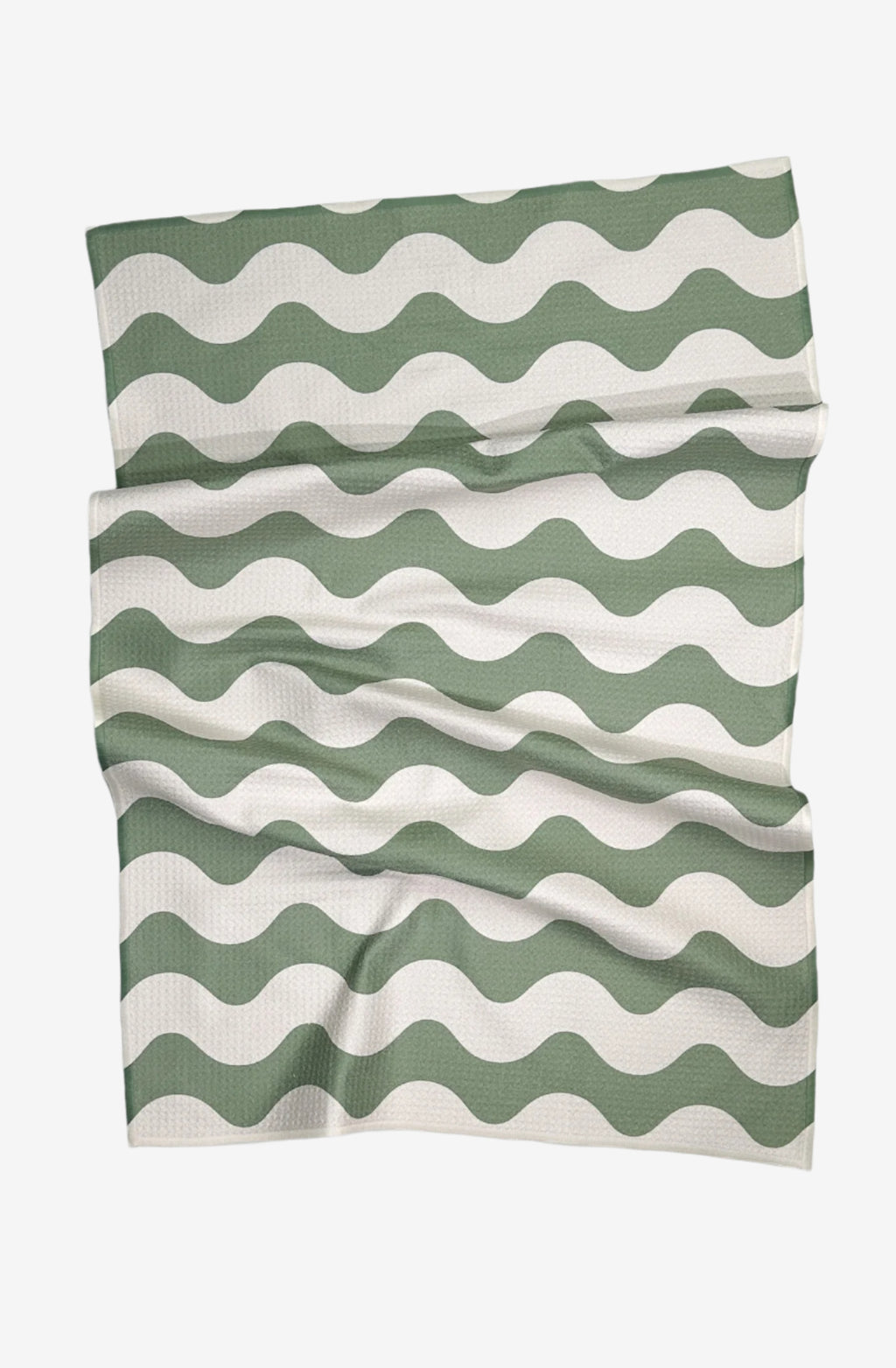 The Ripple Dish Towel in Sage Green is an eco-friendly, quick-dry kitchen towel