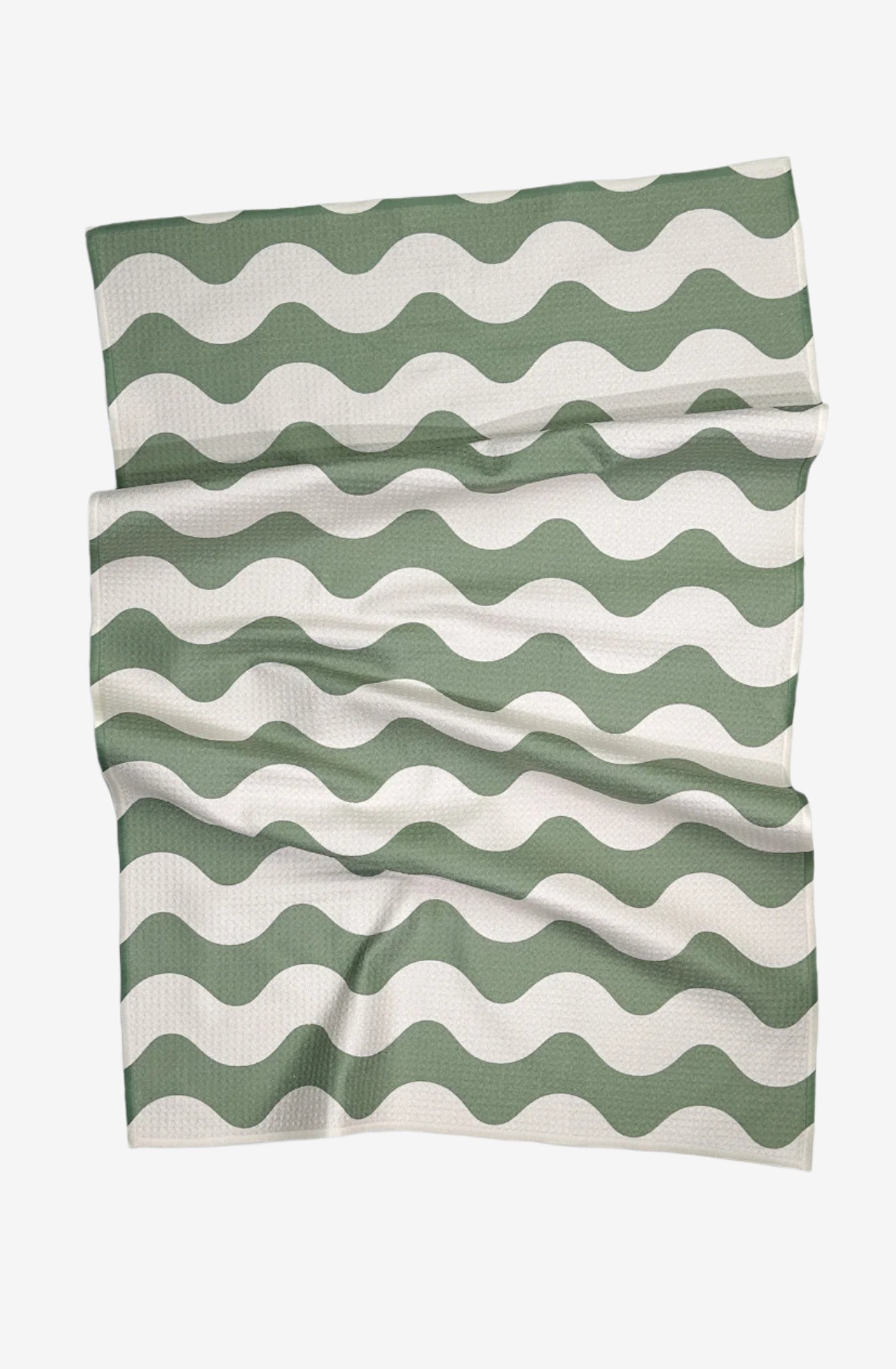 The Ripple Dish Towel in Sage Green is an eco-friendly, quick-dry kitchen towel